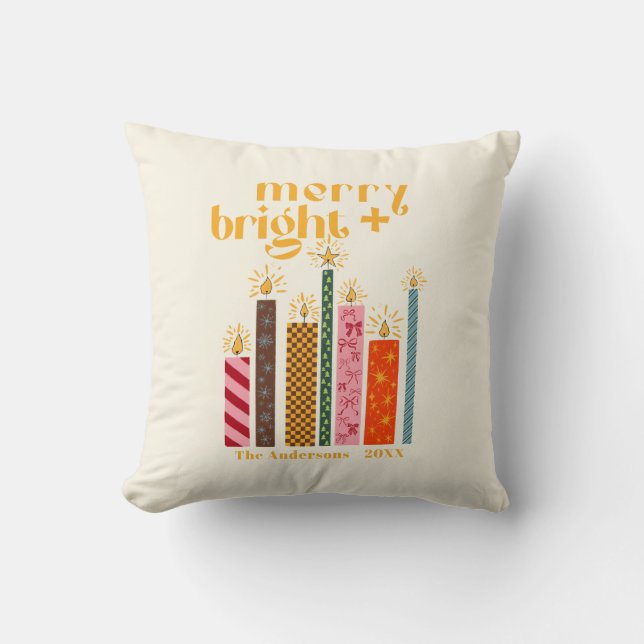 Hand-Illustrated Merry + Bright Christmas  Kudde (Framsida)