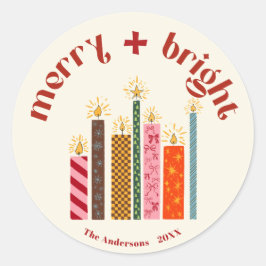Hand-Illustrated Merry + Bright Christmas Sticke C Runt Klistermärke