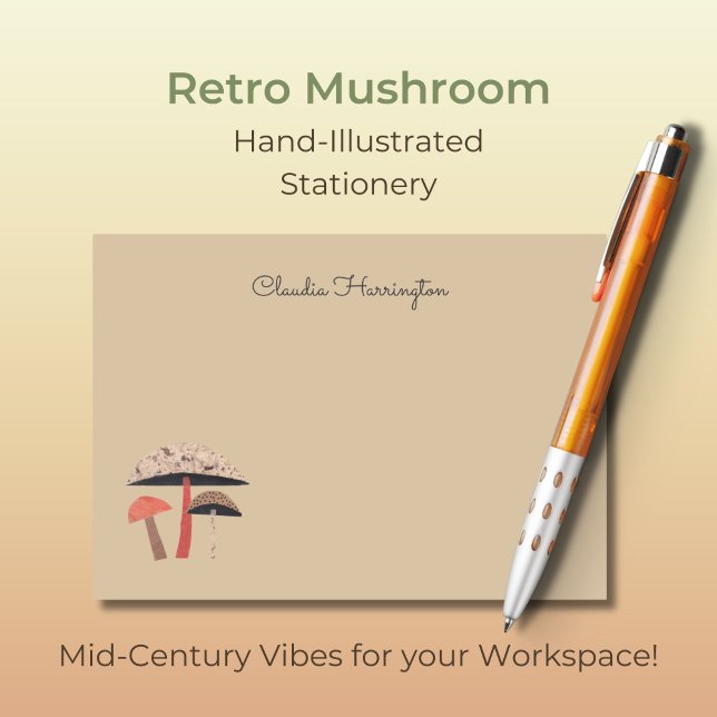 Hand-Illustrated Midsekels Mushroom Natural Brown Post-it Block (Personalize these cute taupe mid-century mushroom note cards. They are unique and hand-illustrated.)