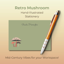 Hand-Illustrated Midsekels Mushroom Sage Grönt Post-it Block