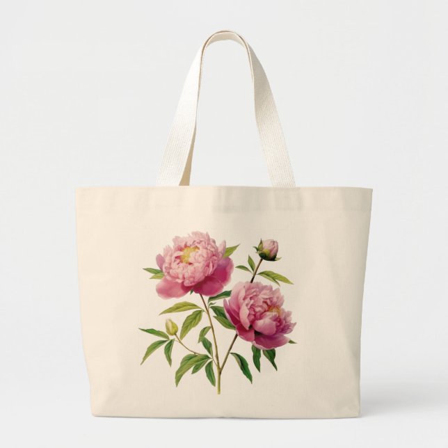 Hand Illustrated Rosa Peonies pris cut Jumbo Tygkasse (Framsidan)