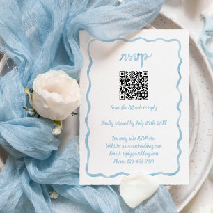 Hand Illustrated Vågigt Ram Light Blue QR Code OSA Kort