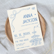 Hand Illustrated Vintage Fransk Blue Bröllop