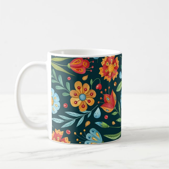 Hand-Illustrated Watercolor Flower Mönster Kaffemugg (Vänster)