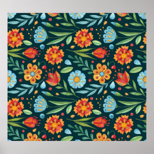 Hand-Illustrated Watercolor Flower Mönster Poster