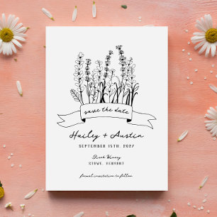 Hand Illustrated Wildblomma Bröllop spara datum Inbjudningar