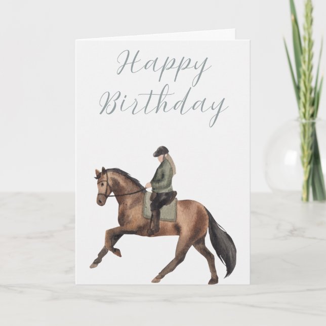 Hand illustrerade häst- och Rider Birthday Card Kort (Framsida)