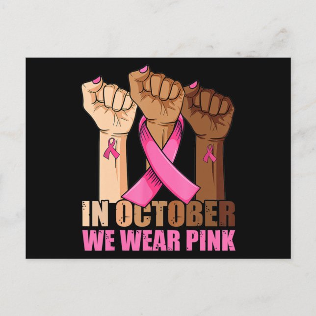 Hand In October We Wear Pink Breast Cancer Awarene Vykort (Framsida)