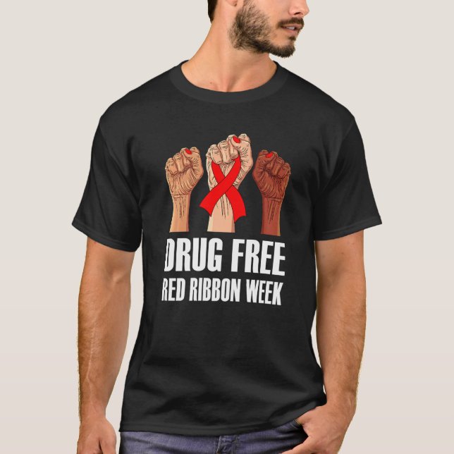 Hand In October We Wear Red Ribbon Week Awareness  T Shirt (Framsida)