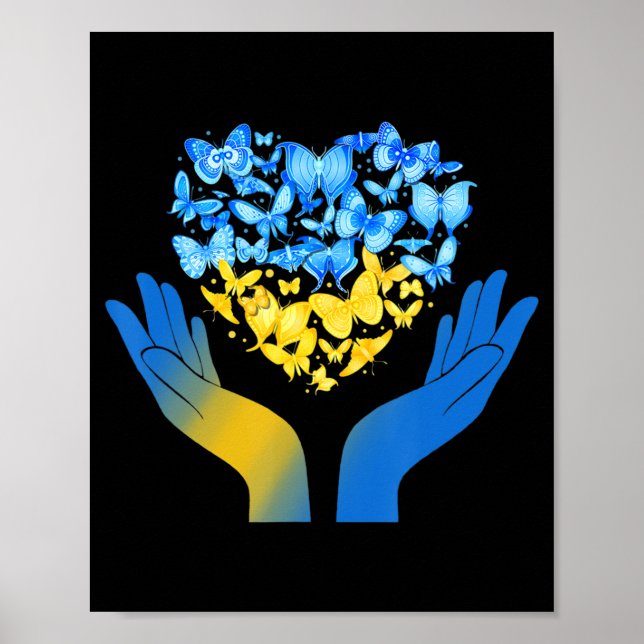 Hand Kärlek Heart Butterfly (ukrainskt Flagga stat Poster (Framsidan)