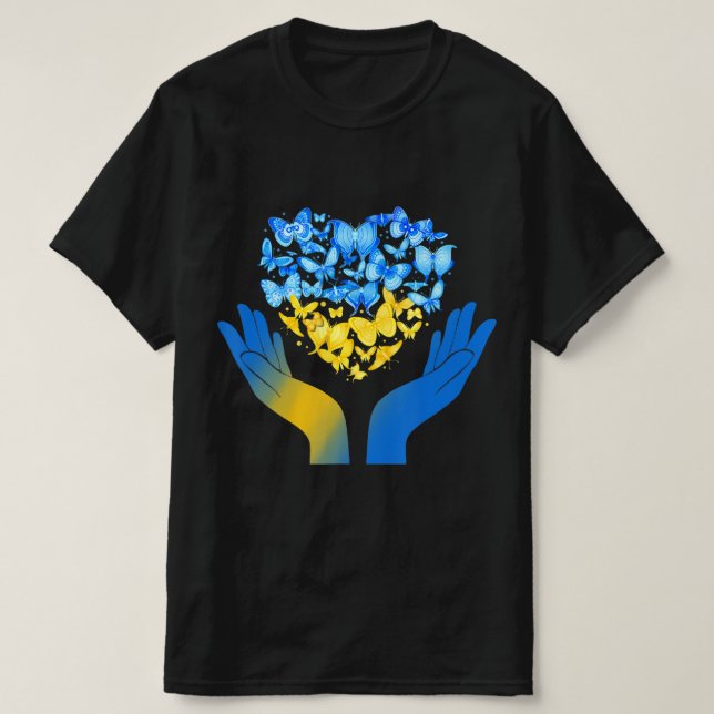 Hand Kärlek Heart Butterfly (ukrainskt Flagga stat T Shirt (Design framsida)
