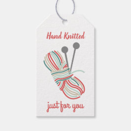 Hand Knitten just för dig - Teal & Red Knitting Presentetikett