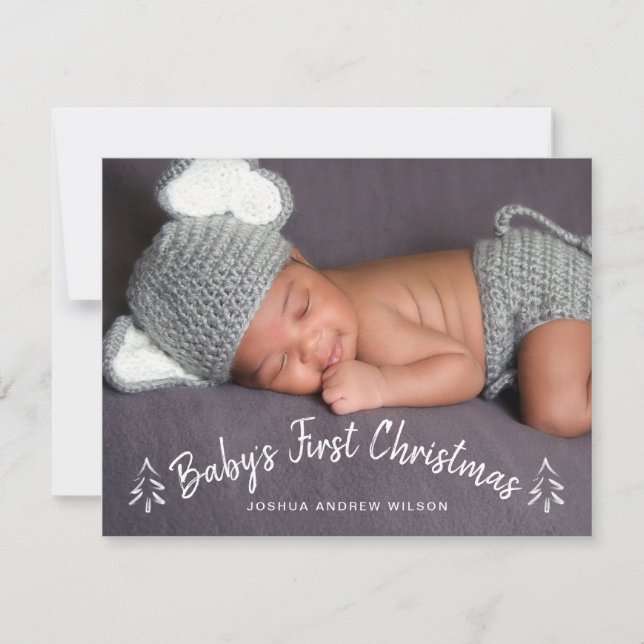 Hand Lettered Baby första julfotfoto Julkort (Framsida)