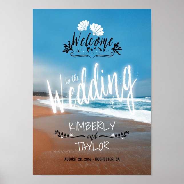 Hand Lettered Beach Wedding Välkomstskylt Poster (Framsidan)
