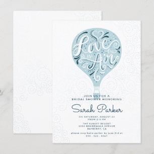 Hand Lettered Blue Luftballong Möhippa Inbjudningar