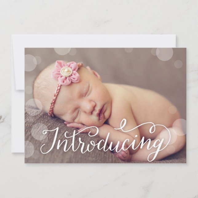 Hand Lettered Bubble Dot Photo Birth Notification Meddelande (Framsida)