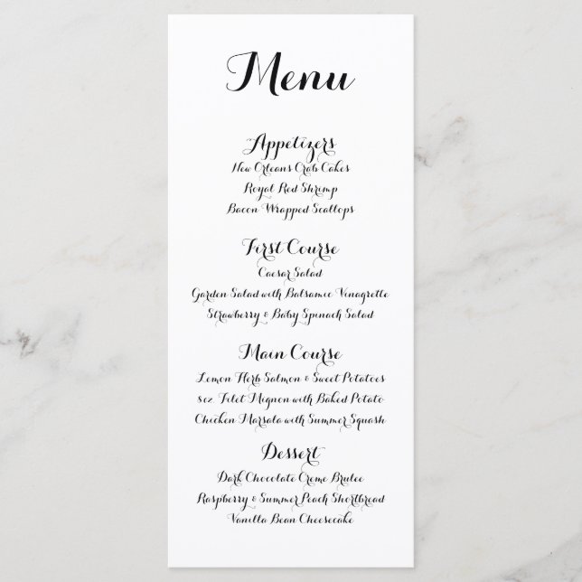 Hand Lettered Calligraphy Bröllop Menu Meny (Framsida)