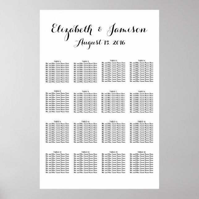 Hand Lettered Calligraphy Bröllop Sittdiagram Poster (Framsidan)