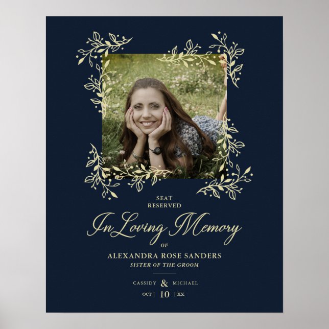 Hand Lettered Chic Flourish Navy Bröllop Memoral P Poster (Framsidan)