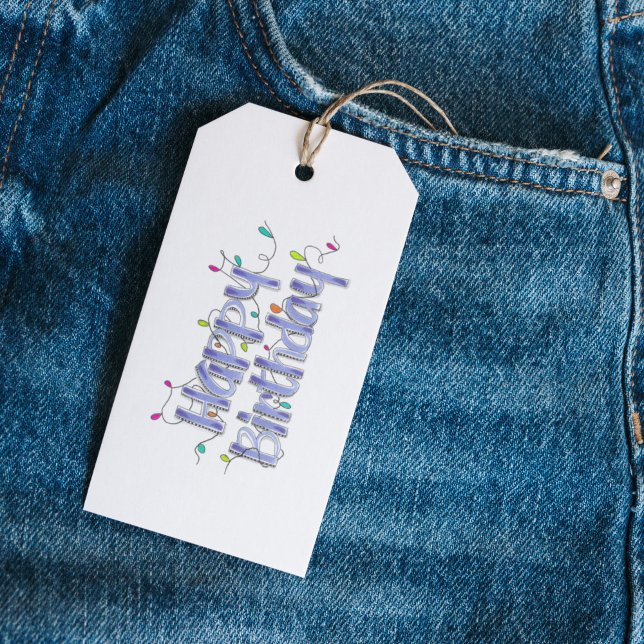 Hand Lettered Dusty Blue Birthday Presentetikett (Happy Birthday Dusty Blue Lettering Gift Tag)