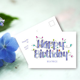 Hand Lettered Dusty Blue Grattis på födelsedagen P Vykort