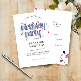 Hand Lettered Dusty Blue Roligt Facts Födelsedagsf Inbjudningar