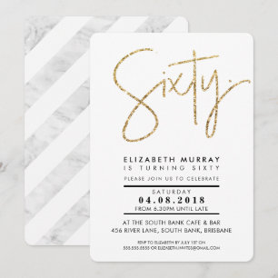 HAND LETTERED enkel guld glitter sextio Inbjudningar