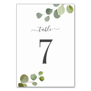 Hand Lettered Eucalyptus Rustic Bröllop Bord Card Bordsnummer