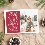 Hand Lettered Glory | Christmas Photo Card Julkort<br><div class="desc">Modern typography based holiday photo card features your favorite photo with "Glory to the newborn king" alongside in white hand lettered style typography. Personalize with your family name, individual names and/or your custom Christmas message. Cards reverse to a pattern of white snow and stars on a vibrant cranberry red background....</div>