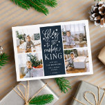 Hand Lettered Glory | Christmas Photo Collage Card Julkort<br><div class="desc">Modern typography based holiday photo card features four of your favorite photos in a square format, with "Glory to the newborn king" centered in white hand lettered style typography on rich midnight navy blue. Personalize with your family name, individual names and/or your custom Christmas message. Cards reverse to a pattern...</div>