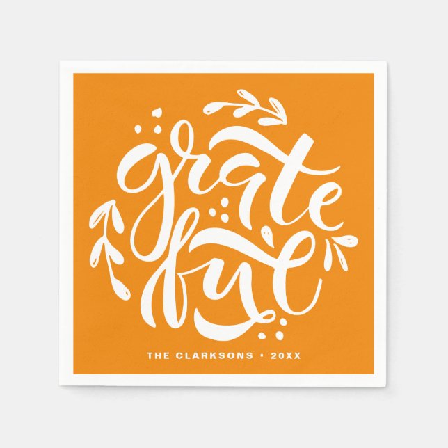 Hand Lettered Gratsible Orange Thanksgiving Pappersservett (Framsidan)