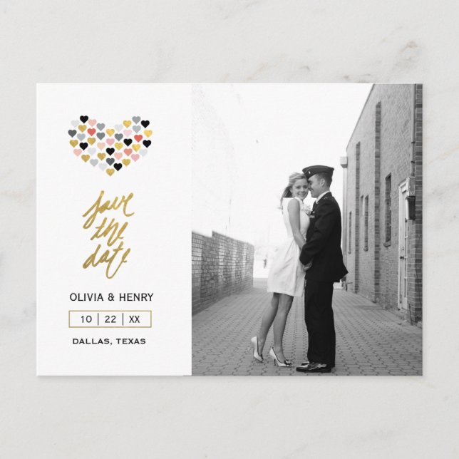 Hand Lettered Hearts | Spara datumvykortet Meddelande Vykort (Framsida)