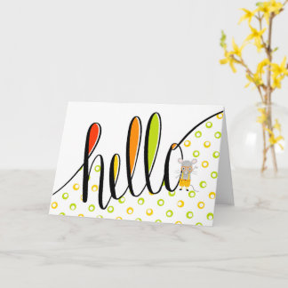 Hand Lettered Hej with Cute Mouse Illustration Kort