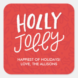 Hand Lettered Holly Jolly Julstickers - Red Fyrkantigt Klistermärke