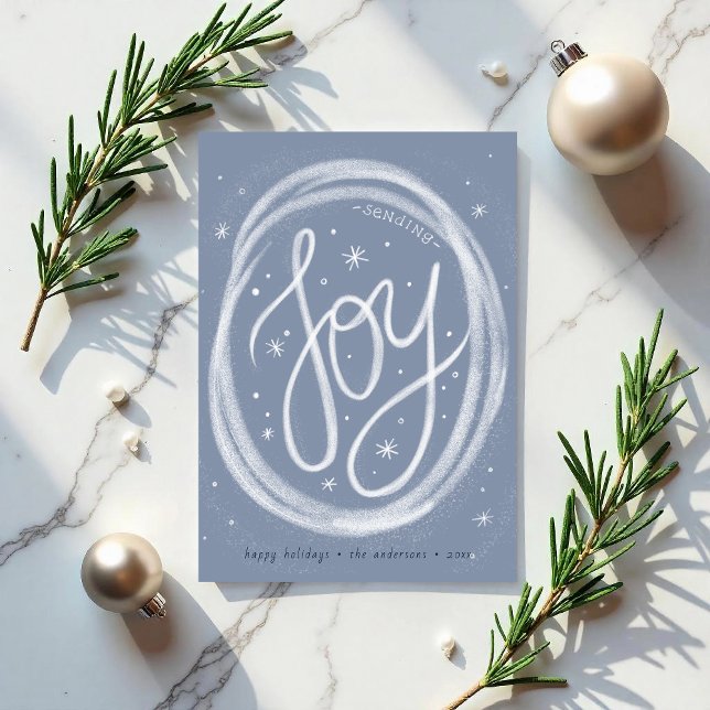 Hand-lettered Joy- Non-Photo Flat Holiday Card Julkort (Hand-lettered Joy card with swirling snow. )