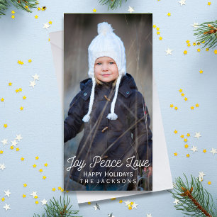 Hand Lettered Joy Peace Kärlek Helgdag Photo Julkort