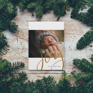 Hand Lettered Joy Photo Helgdag-inbjudan Julkort