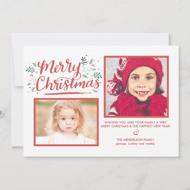 Hand Lettered jul Winter Watercolor Foliage Julkort (Framsida)