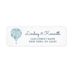 Hand Lettered Kärlek Blue Balloon Returadress Etikett