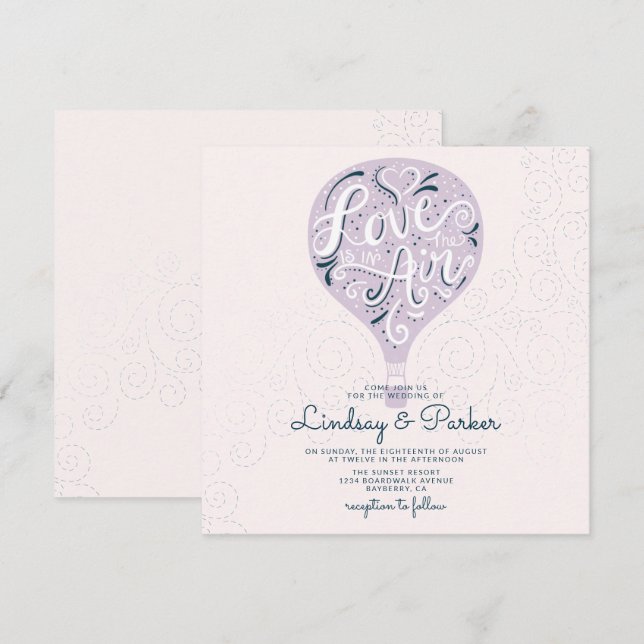 Hand Lettered Kärlek Lavender Lila Bröllop Square Inbjudningar (Fram/baksida)