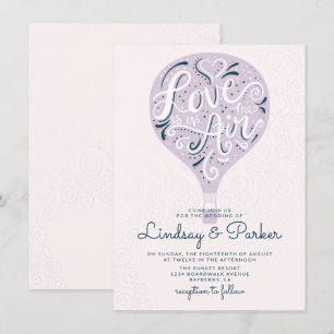 Hand Lettered Kärlek Lila Luftballong Bröllop Inbjudningar