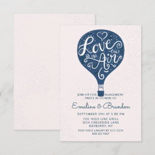 Hand Lettered Kärlek Navy Balloon Förlovningsfest Inbjudningar