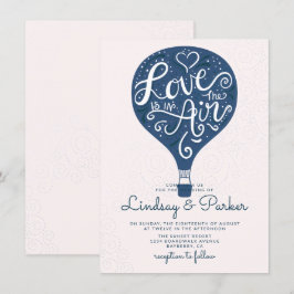 Hand Lettered Kärlek Navy Luftballong Bröllop Inbjudningar