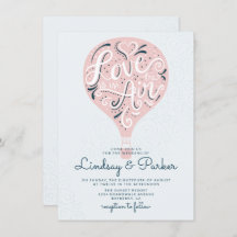 Hand Lettered Kärlek Rosa Luftballong Bröllop