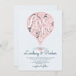 Hand Lettered Kärlek Rosa Luftballong Bröllop Inbjudningar
