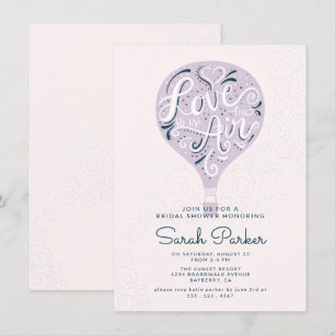 Hand Lettered Lila Luftballong Möhippa Inbjudningar