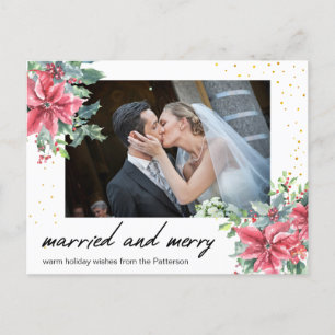 Hand Lettered Married and Merry Newly Wed Photo Helg Vykort