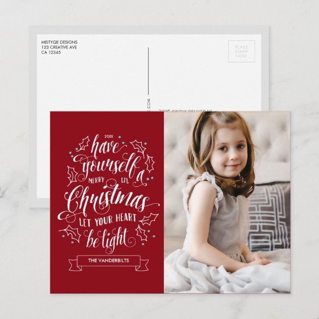 Hand Lettered Merry Li'l-Helgdag Helg Vykort (Fram/baksida)