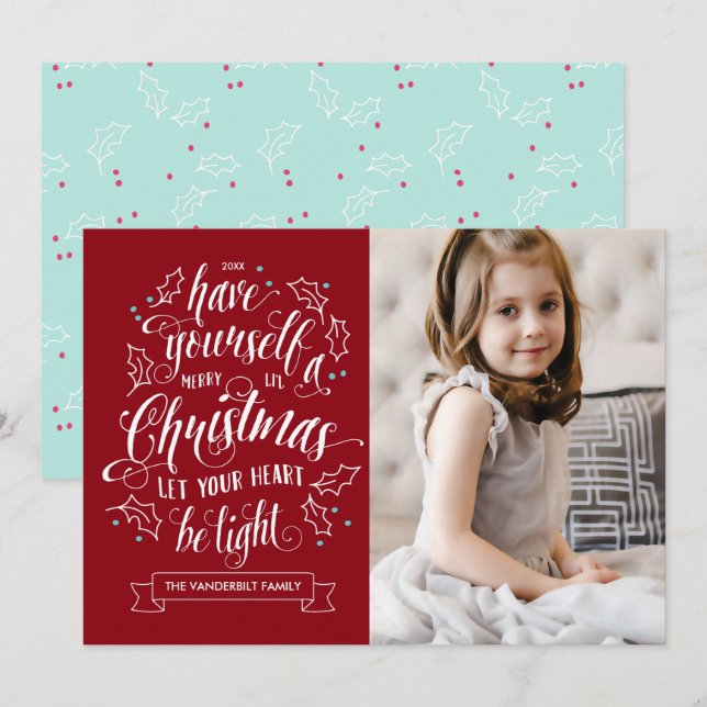 Hand Lettered Merry Li'l jul 1 Photo Helgdag Julkort (Fram/baksida)