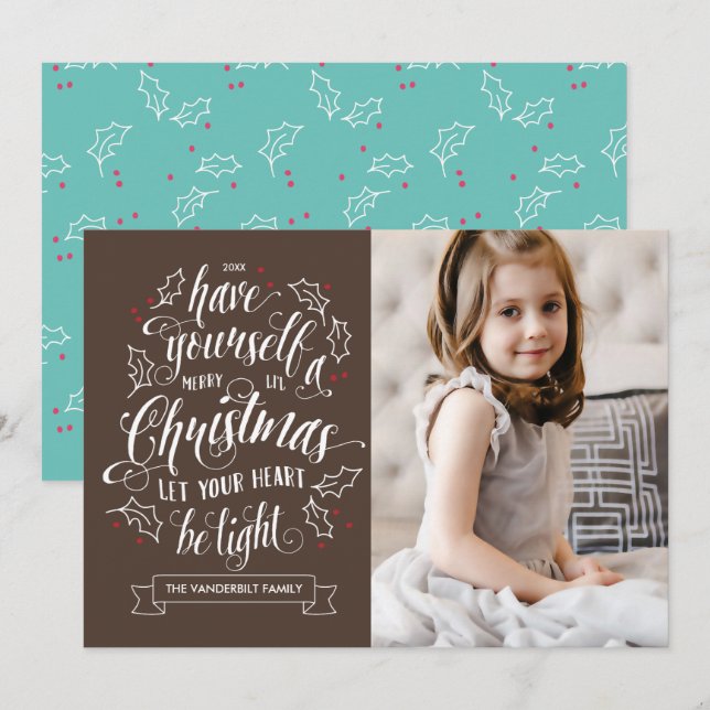 Hand Lettered Merry Li'l jul 1 Photo Helgdag Julkort (Fram/baksida)